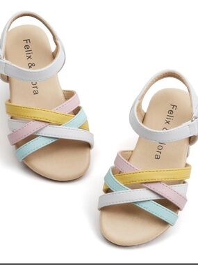 Felix & Flora Kids White Pastel Multi-Cross Sandals